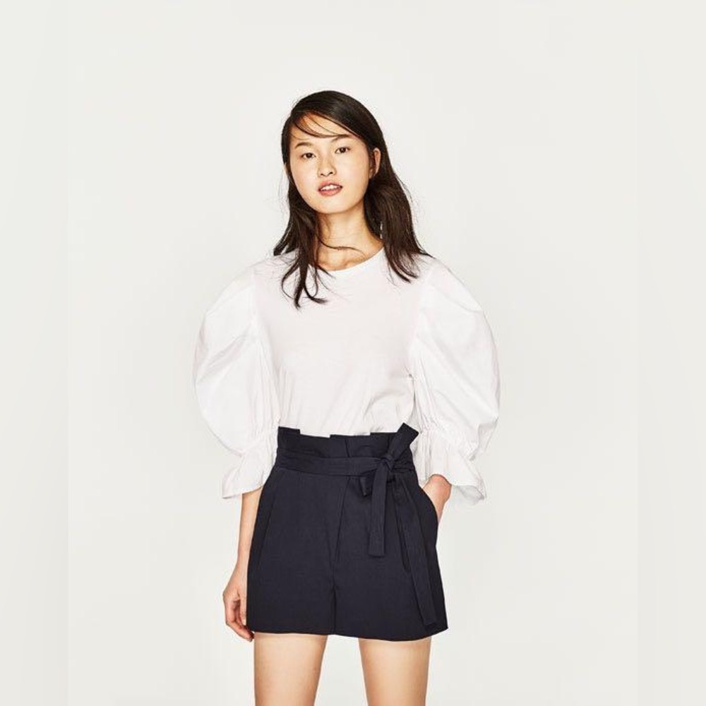 Zara trf Collection Navy Blue Tie Belt Paperbag Shorts XS